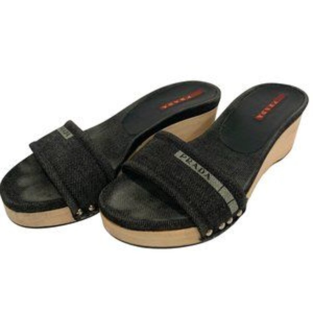 Prada Vintage Denim Cloth Mule Size 9
